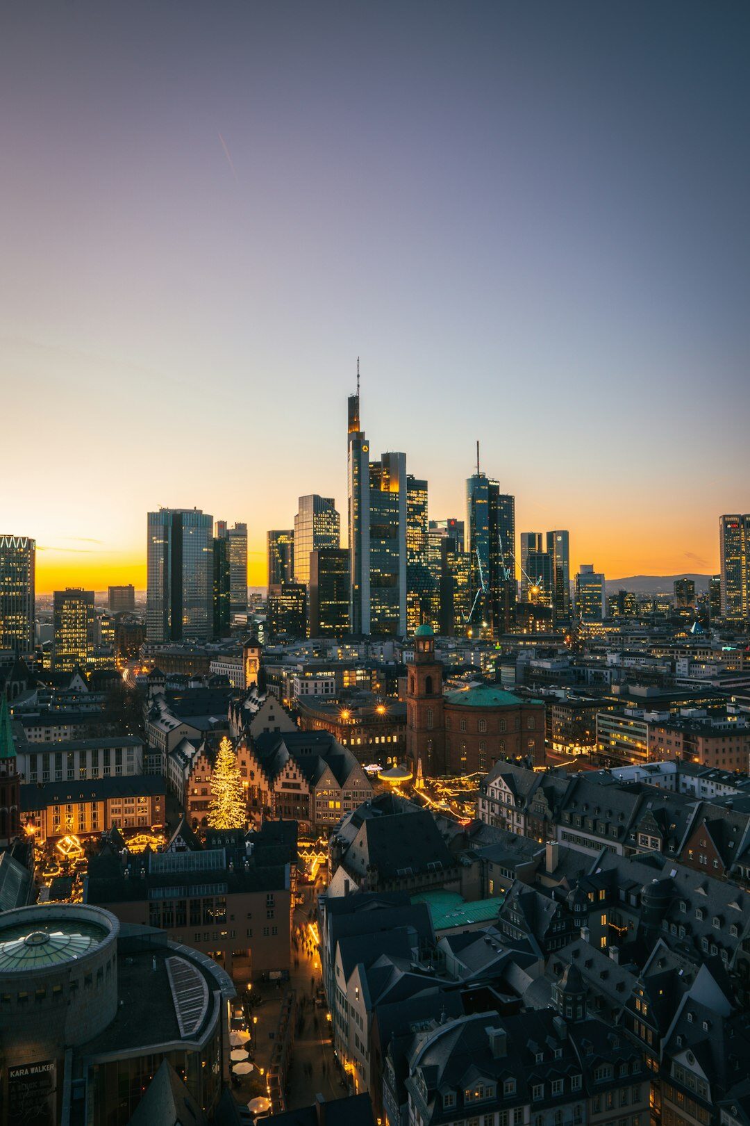 german city skyline at dusk